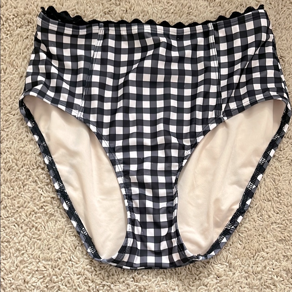 Black and White Checkered High-Waisted Bikini Bottom